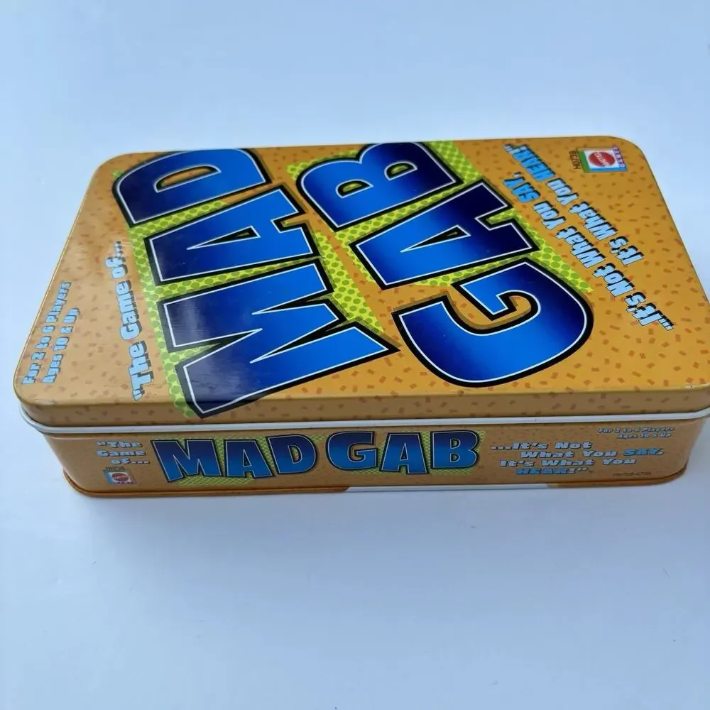 Mad Gab Game Tin COMPLETE Mattel 2004 Travel Party Game Words Humor